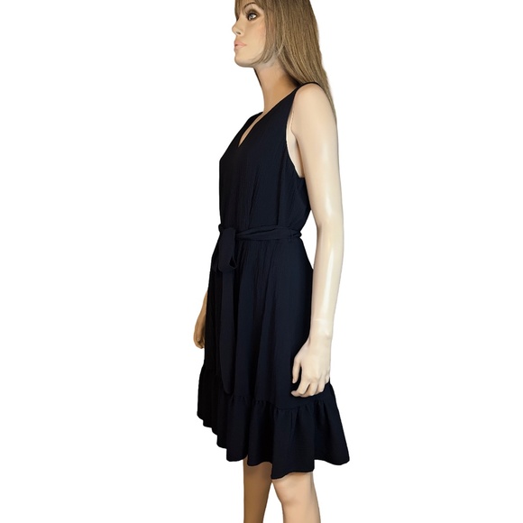 Calvin Klein Tiered Dress Fit and Flare Sleeveless Belted Pockets Navy Blue - Picture 12 of 16